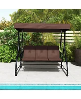 Sugift 3 Seat Outdoor Porch Swing with Adjustable Canopy-Coffee