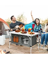Sugift Height Adjustable Folding Camping Table-Gray