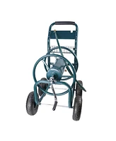 Slickblue Portable Garden Hose Reel Cart with 4 Wheels and Storage Basket, Rust-Resistant Heavy-Duty Water Hose Holder