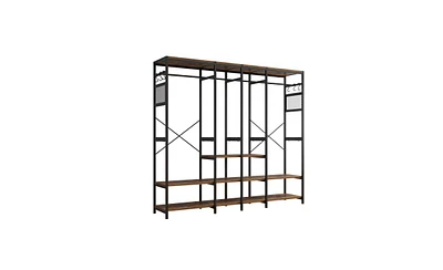 Slickblue Set of 2 Heavy-Duty Metal Wardrobe Storage Racks with Clothes Rack, Multiple Shelves, and Non-Woven Drawers, Black