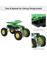 Sugift Green Garden Cart Rolling Work Seat With Heavy Duty Tool Tray Gardening Planting-Green