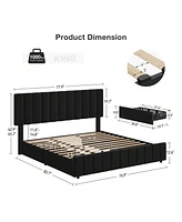 gaomon Bed Frame With 4 Storage Drawers And Adjustable Headboard, Linen Upholstered Platform Bed Frame With Wooden Slats Support, No Box Spring Needed