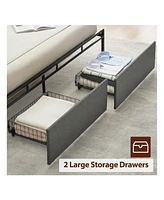 gaomon Bed Frame With 2-Tier Storage Headboard, Upholstered Platform Bed Frame With 2 Storage Drawers, Built In Charging Station & Led, Noise-Free/Met