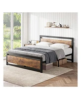 gaomon Bed Frame With Headboard, Industrial Platform Bedframe No Box Spring Needed
