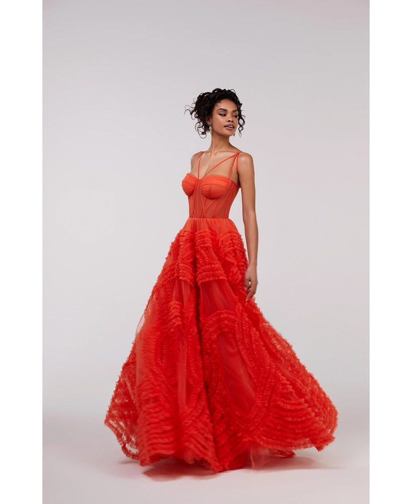 Milla Women's Tangerine Tulle Ornament Maxi Dress