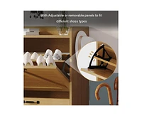 gaomon Shoe Storage Cabinet with 4 Flip Drawers, Dry and Wet Separation Organizer, Freestanding Shoe Rack with Metal Legs for Entryway, Natural