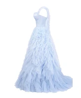 Milla Women's Light Blue All Ruffled Up Evening Fluffy Dress