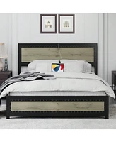 gaomon Full/Queen/King Size Bed Frame With Headboard, Industrial Platform Bed Frame With Charging Station, No Box Spring Required, Easy To Assemble