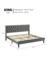 gaomon Full/Queen/King Size Bed Frame With Headboard, Modern King Bed Frame, Deep Button Tufted Headboard With Wingback, Velvet Upholstered Platform B