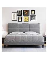 gaomon Full/Queen/King Bed Frame Upholstered Platform, Bed Frame With Square Velvet Headboard, Wooden Slats Support, Non-Slip And Noise-Free