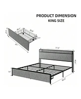 gaomon Full/Queen/King Size Bed Frame With 2 Drawers And Shelf Headboard, Charging Station With Usb Port & Outlets