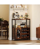 gaomon 3-Tier Wine Bar Cabinet with Led Lights, Detachable Wine Rack and Storage Space,Retro