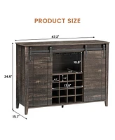 gaomon Farmhouse Coffee Bar Cabinet with Storage, 47 Wine Bar Cabinet with Sliding Barn Door