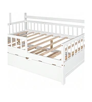 gaomon Full Size House Bed With Twin Size Trundle Wooden Full Size Platform Bed Frame With Storage Shelves For Kids Teens Girls Boys