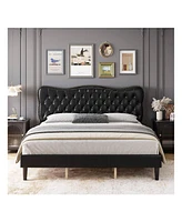 gaomon Full/Queen/King Size Bed Frame Faux Leather Upholstered Platform Bed With Button Tufted And Adjustable Headboard, Heavy Duty Mattress Foundatio