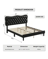 gaomon Full/Queen/King Size Bed Frame Faux Leather Upholstered Platform Bed With Button Tufted And Adjustable Headboard, Heavy Duty Mattress Foundatio