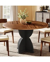 Tribesigns Round Dining Table for 4-6 People, 47-Inch Farmhouse Kitchen Table Circle Dinner Table with Pedestal Base, Wood Dinning Room Table for Kitc