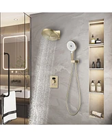 Mondawe Brushed Gold 3-Functiom Shower Faucet System Set with 12Inch Showe Head (Rough-in Value Included)