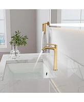 Mondawe Single Handle Single Hole Bathroom Faucet Modern Brass Bathroom Basin Faucets Brushed Gold