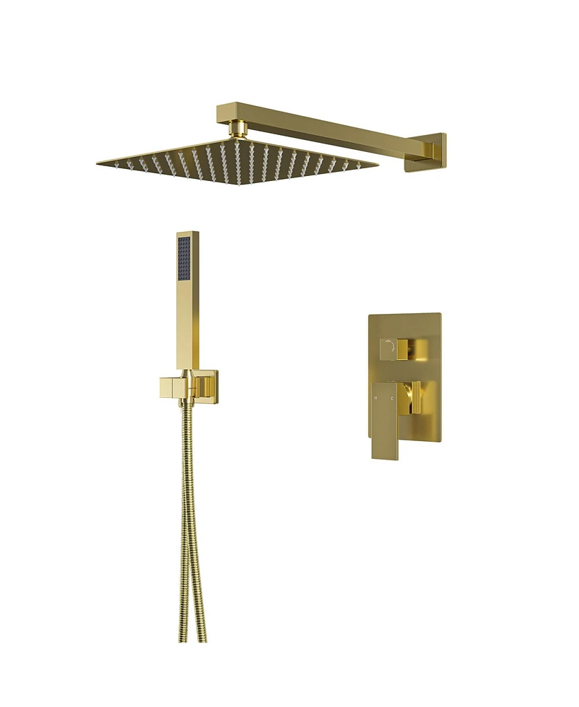 Mondawe Pvd Brush Gold 10 Inch Square Bathroom Shower Combo Set