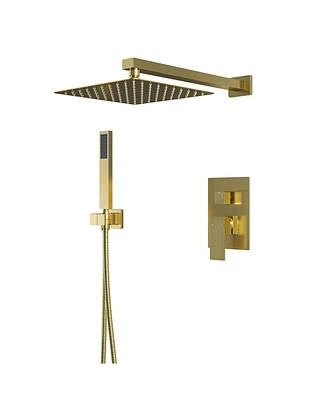 Mondawe Pvd Brush Gold 10 Inch Square Bathroom Shower Combo Set