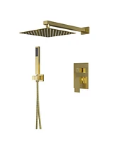 Mondawe Pvd Brush Gold 10 Inch Square Bathroom Shower Combo Set