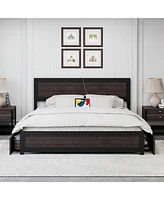 gaomon Full/Queen/King Bed Frame With Headboard,Industrial Platform 4 Storage Drawers And Charge Station,Strong Metal Slats Suppor