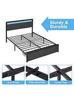 gaomon Bed Frame With 2 Storage Drawers, Bed Frame With Led Lights Headboard, Upholstered Platform Bed No Box Spring Needed, Easy Assembly