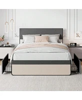 gaomon Upholstered Bed Frame, With 2 Storage Drawers, Sturdy Steel Slats Support, No Box Spring Needed, No Noise
