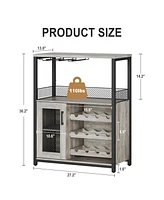gaomon 3-Tier Wine Bar Cabinet with Led Lights, Detachable Wine Rack and Storage Space,Grey