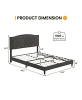 gaomon Upholstered Bed Frame with Height-Adjustable Headboard, Linen Platform Bed Frame Mattress Foundation with Wooden Slats Support