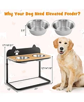 Gouun Dog Bowl Stand with 2 Stainless Steel Food Water Bowls