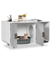 Gouun Cat Litter Box Enclosure Furniture with Removable Mat