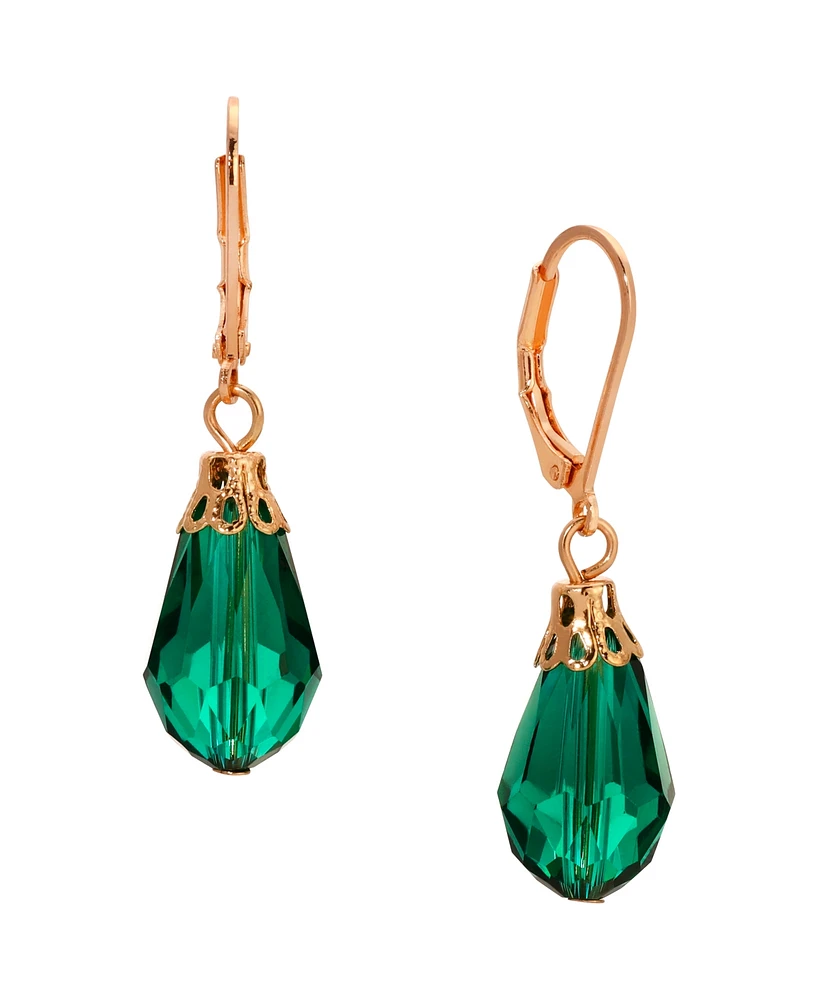 2028 Gold-Tone Crystal Faceted Drop Earrings