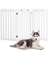 Gouun 36 Inch Folding Wooden Freestanding Pet Gate Dog Gate with 360° Flexible Hinge