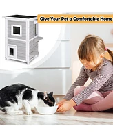 Gouun 2-Story Wooden Cat House with Escape Door Rainproof