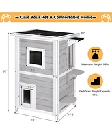 Gouun 2-Story Wooden Cat House with Escape Door Rainproof