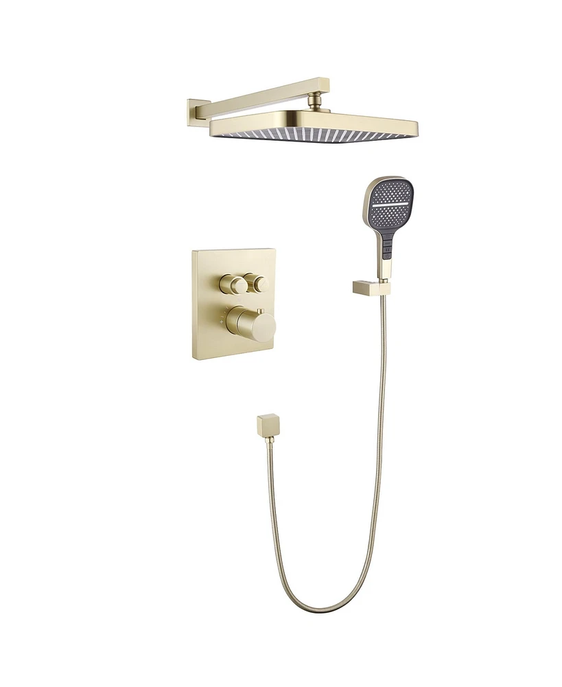 Mondawe Brushed Gold 12Inch 2-Functiom Shower Faucet System Set with Rough-in Value