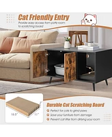 Gouun Cat Litter Box Enclosure with Double Door Cabinet