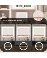 Famapy White Closet Drawer Vanity With Light Mirror And Stool