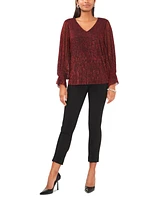 Vince Camuto Women's Metallic V-Neck Sheer-Sleeve Top