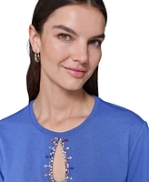 Karl Lagerfeld Paris Women's Cutout Embellished Tee