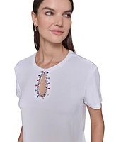 Karl Lagerfeld Paris Women's Cutout Embellished Tee