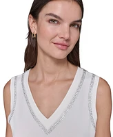 Karl Lagerfeld Paris Women's Embellished V-Neck Sleeveless Sweater