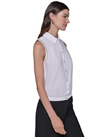 Karl Lagerfeld Paris Women's Embellished Sleeveless Button-Front Top