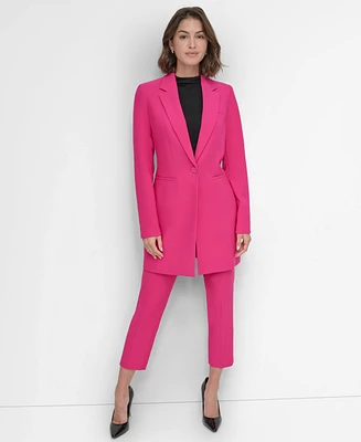 Dkny Petite Notched Collar One-Button Longline Blazer