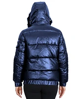 Galaxy By Harvic Women's Full Zip Heavyweight Bubble Jacket with Detachable Faux Fur Hood