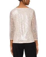 Msk Petite Sequin 3/4-Sleeve Cowlneck Top