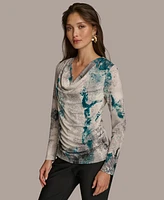 Donna Karan New York Women's Printed Long-Sleeve Draped-Front Top