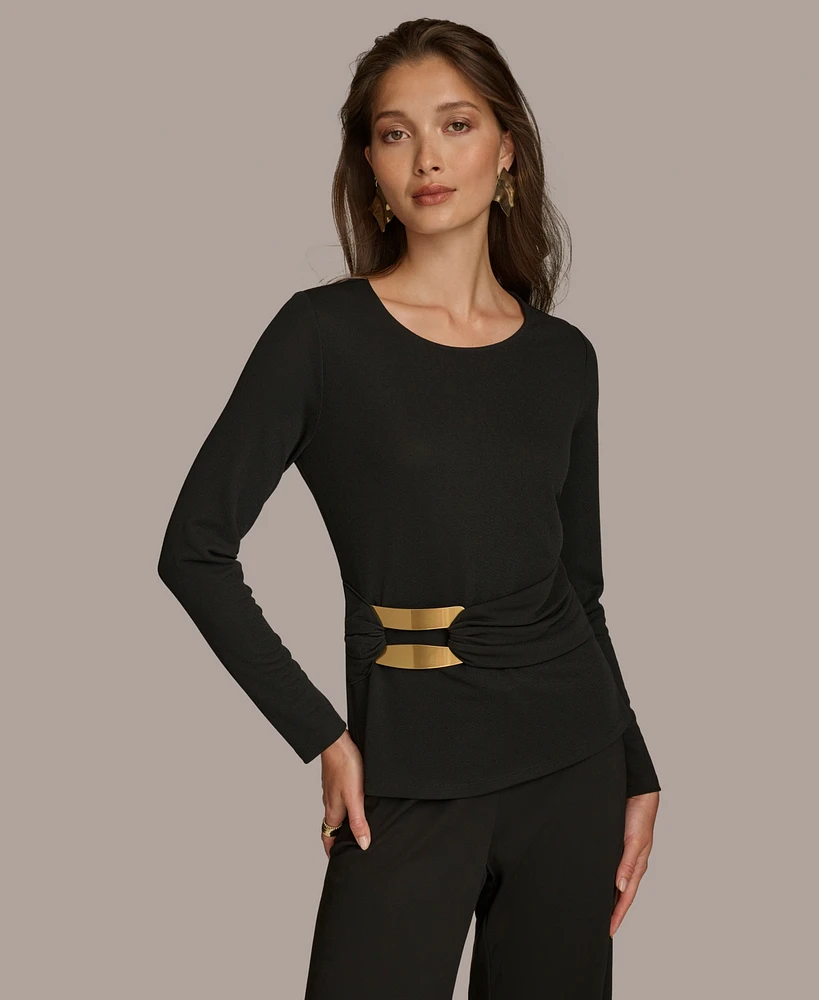 Donna Karan New York Women's Long Sleeve Hardware-Waist Top